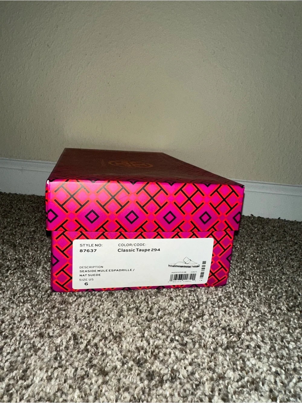 Tory Burch Light Taupe Suede Backless Loafers with Gold Logo